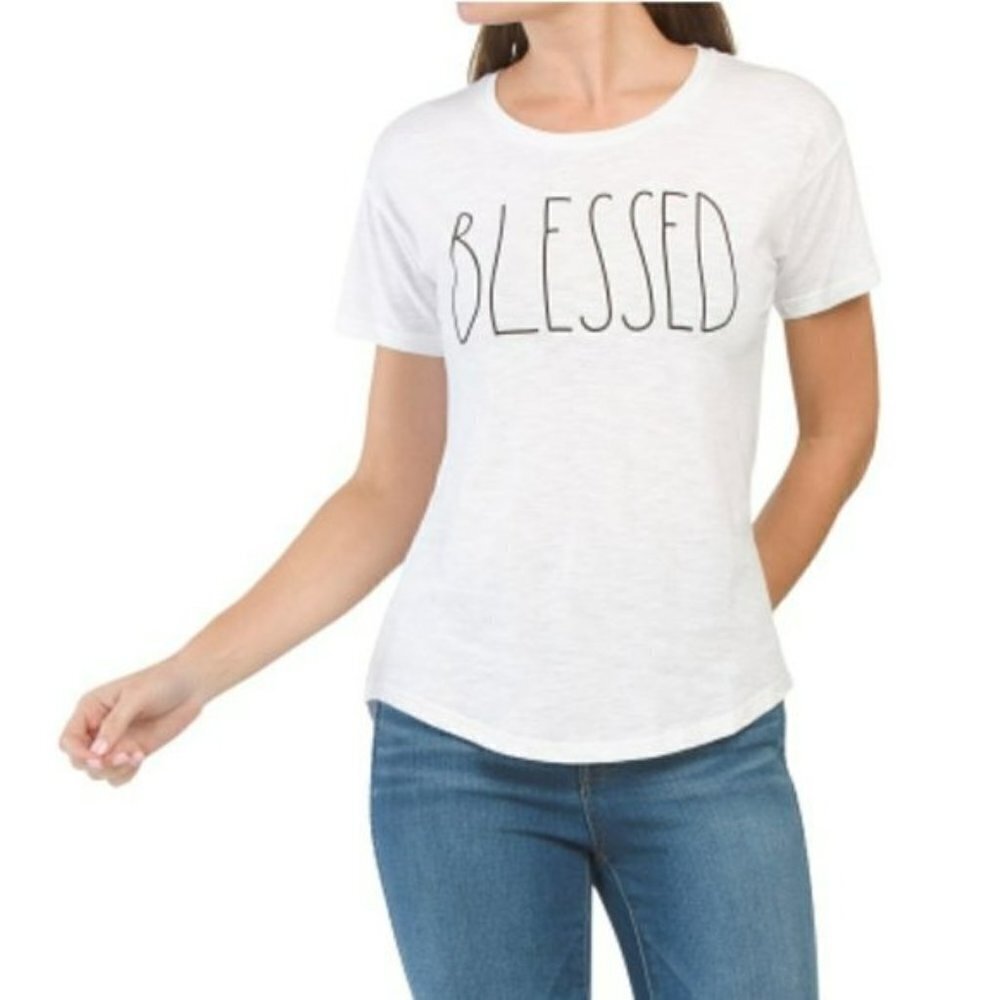 NWT Rae Dunn Blessed Cotton Curved Hem T-Shirt Top